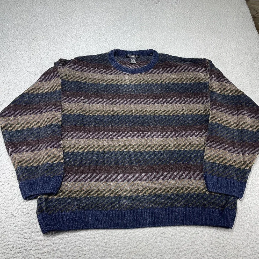 Geoffrey‎ Beene Sweater Mens XL Multicolor Stripe Knit Acrylic Crewneck Pullover